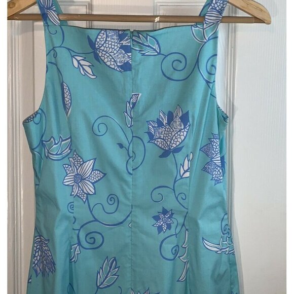 TIBI Vintage Blue Floral Pattern Sleeveless Spring Casual Shift Dress Size 4 - Picture 6 of 8